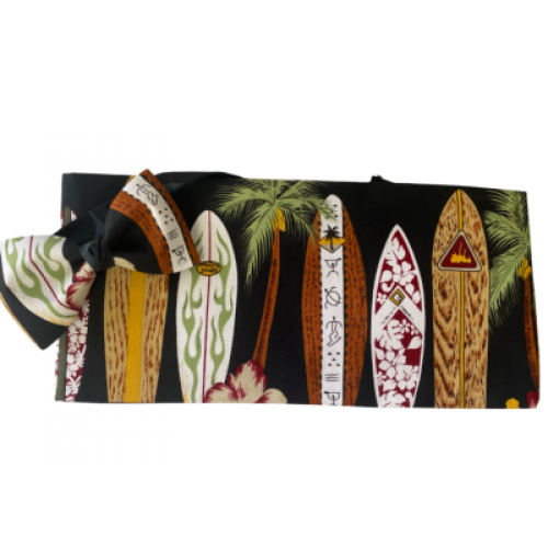 Vintage Hawaiian Surf Boards Cummerbund and Bow Tie Set (Black Background)